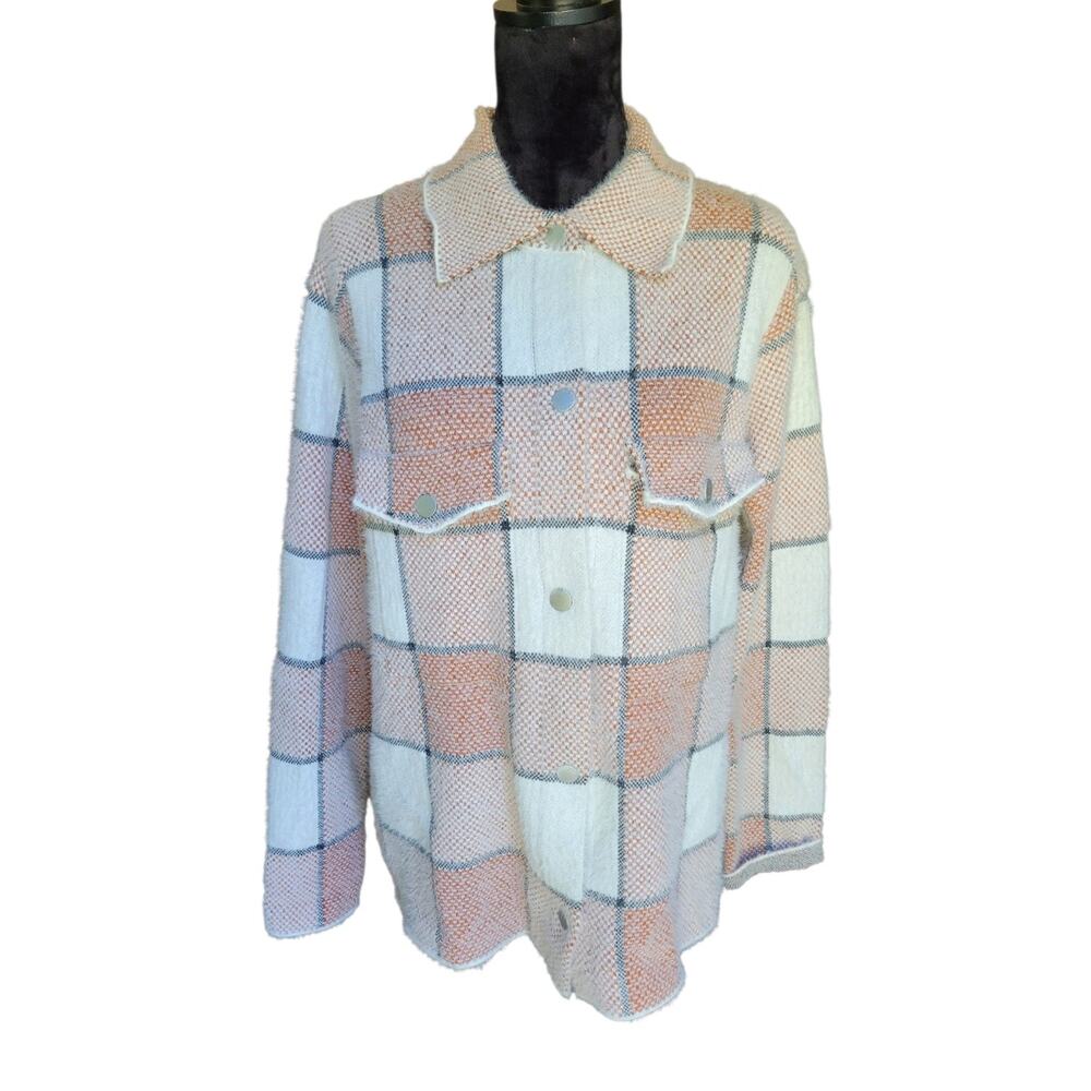 Rachel Zoe Women's L Plaid Snap Front Jacket Shacket Fuzzy